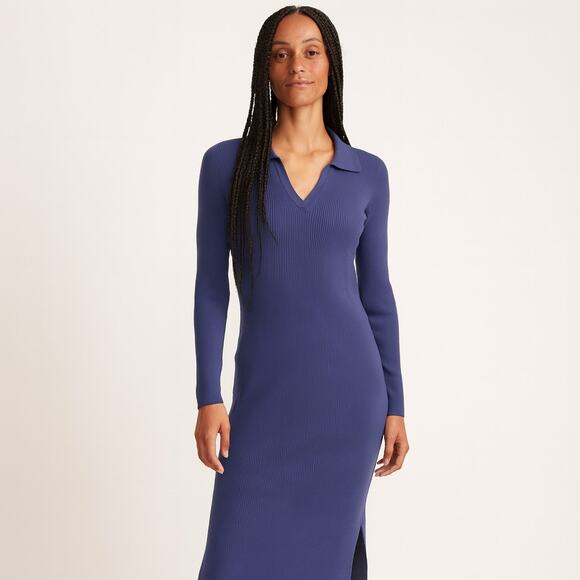 MARINE LAYER Lexi Ribbed Long Sleeve Sweater Midi Knit Blue Dress Women’s Large - Picture 1 of 7